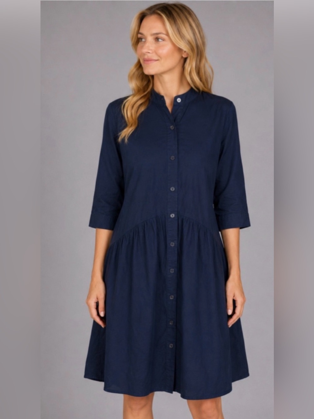Tuckernuck Navy Crepe Royal Shirt Dress